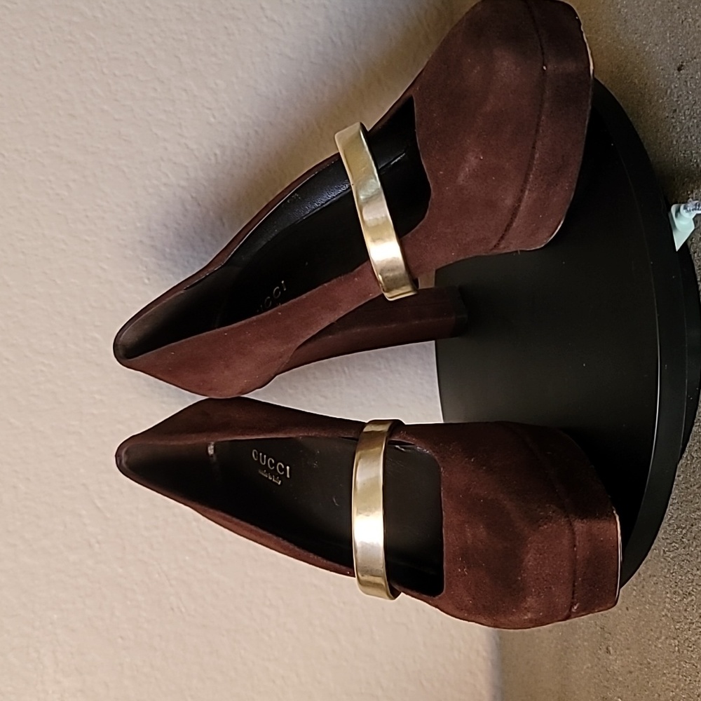 Vintage GUCCI Brown Suede Platform Slide Chunky Heels. 5.5M